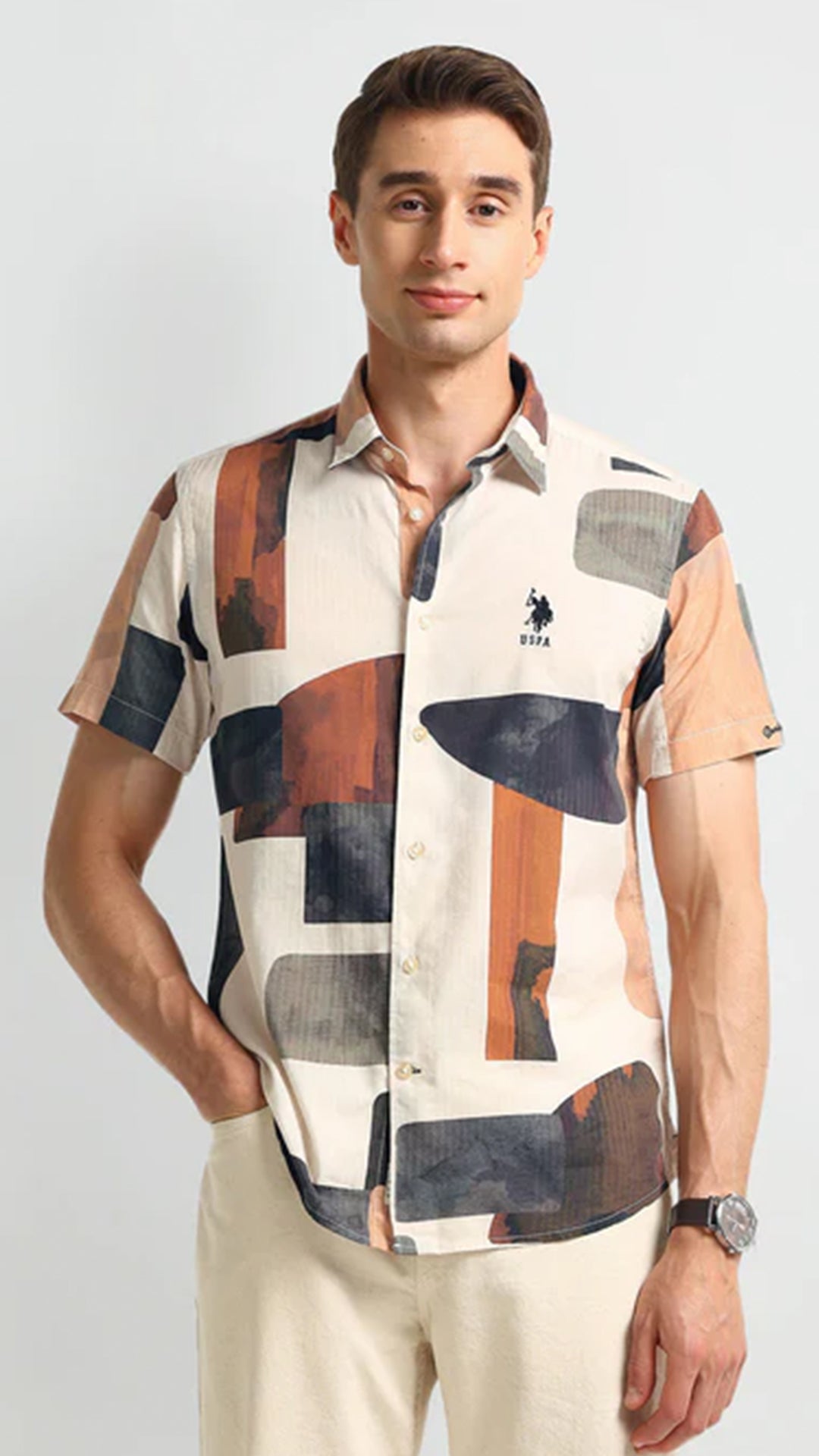 USPA Abstract Print Slim Fit Shirt (40% Off)