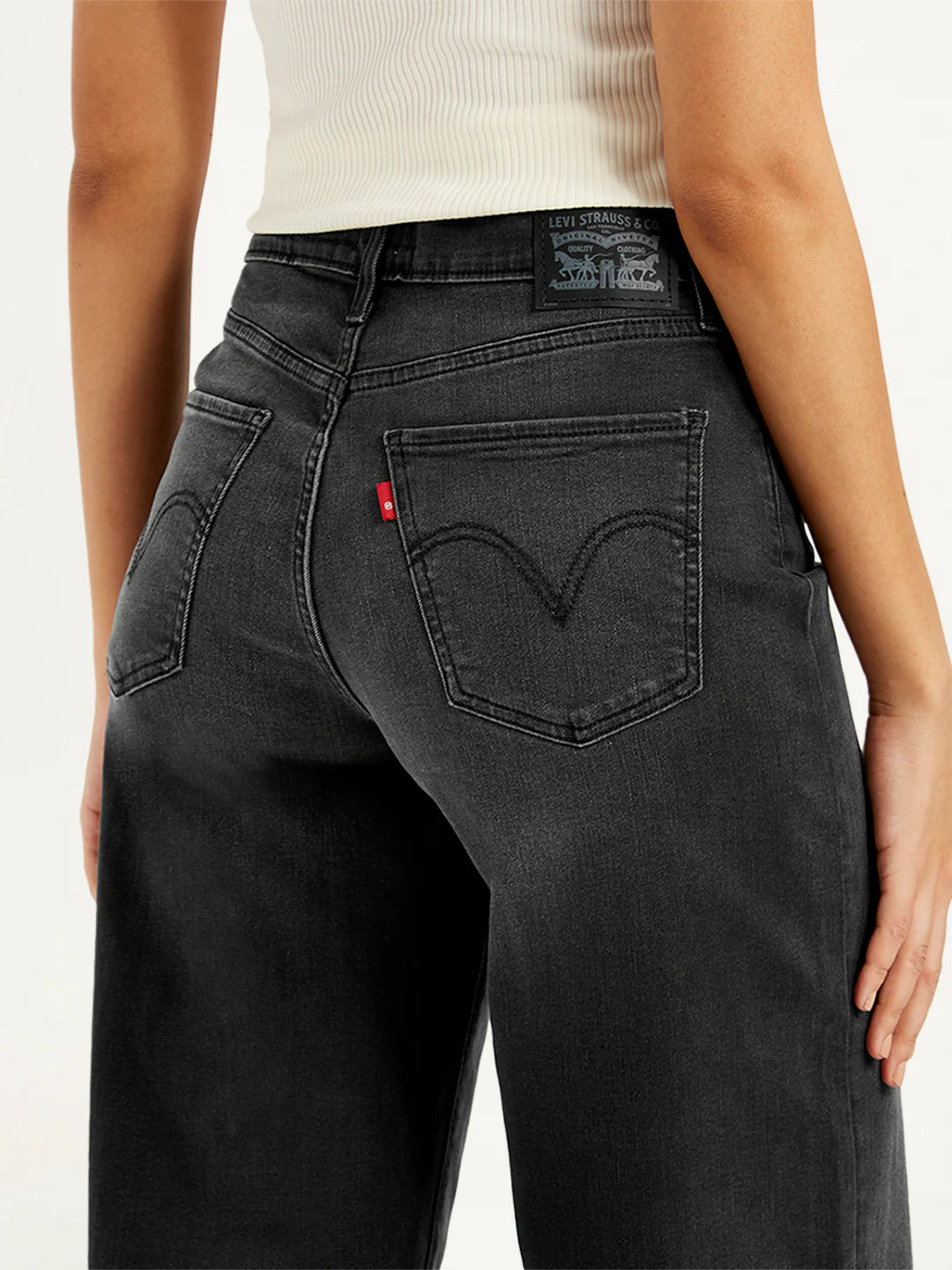 LEVIS Women's Charcoal Grey Mile High Wide Leg Fit High Rise Jeans