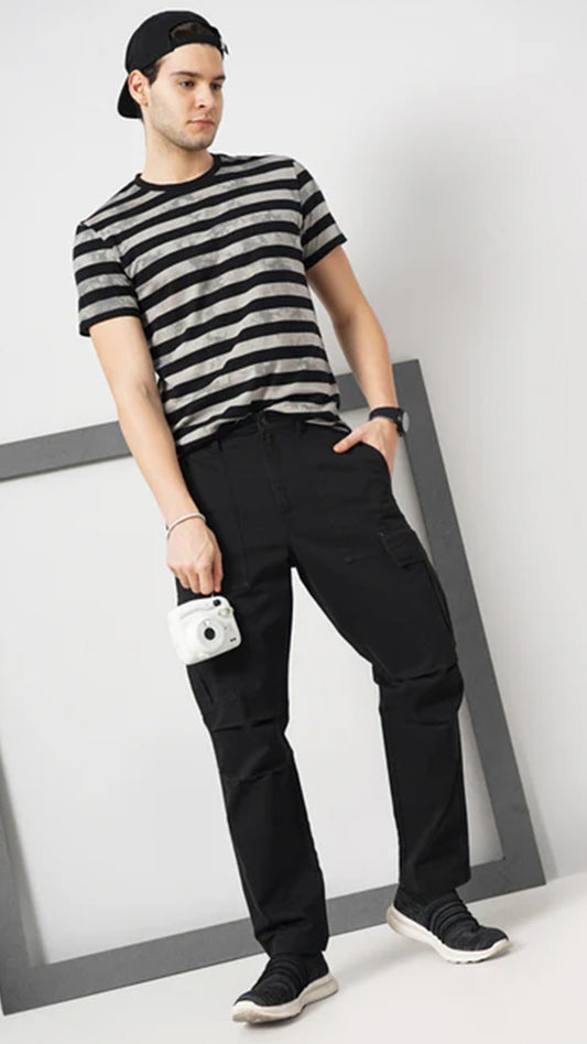 Celio Cotton Straight Fit Black Trousers