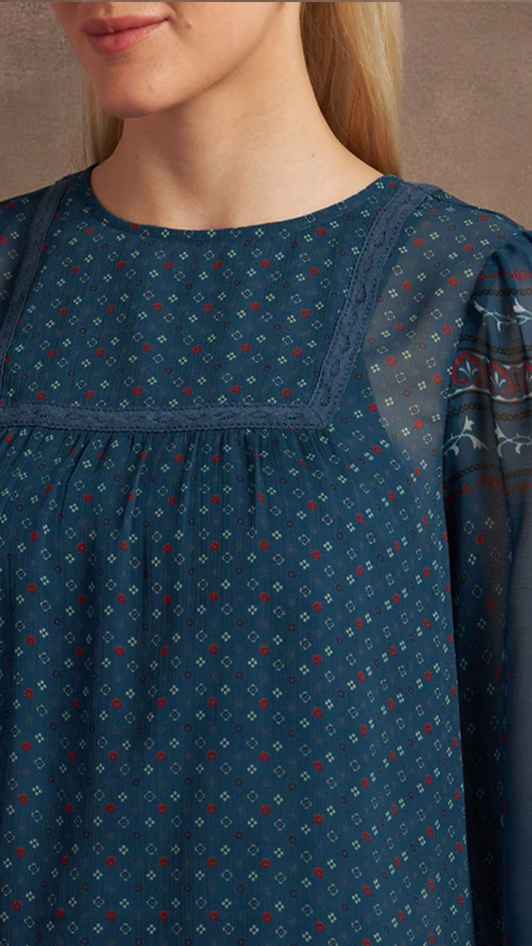 USPA Boho Printed Crinkled Chiffon Top