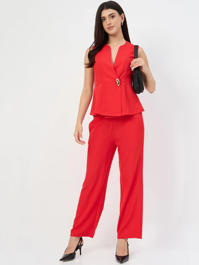 MADAME Red Tailored Vestcoat Co-Ord Set for Women