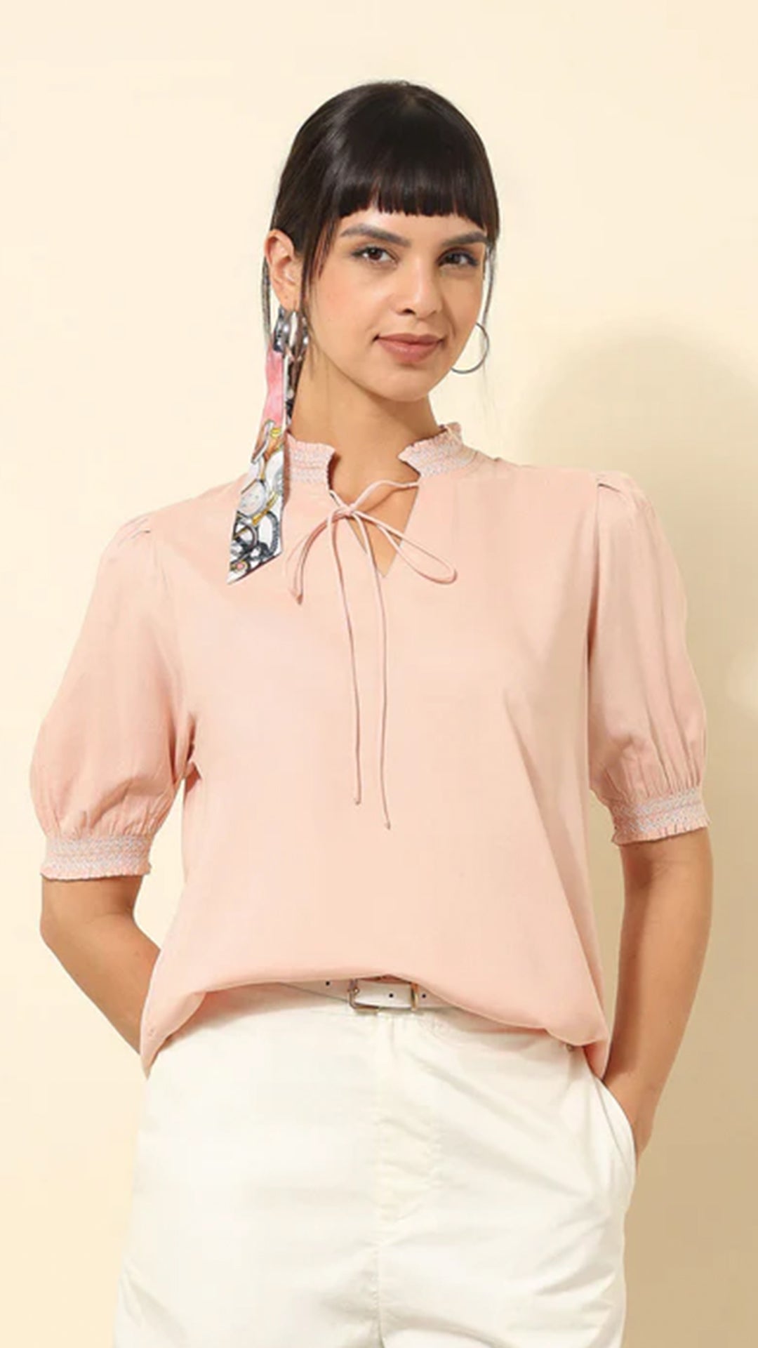 USPA Ruffle Neck Solid Top