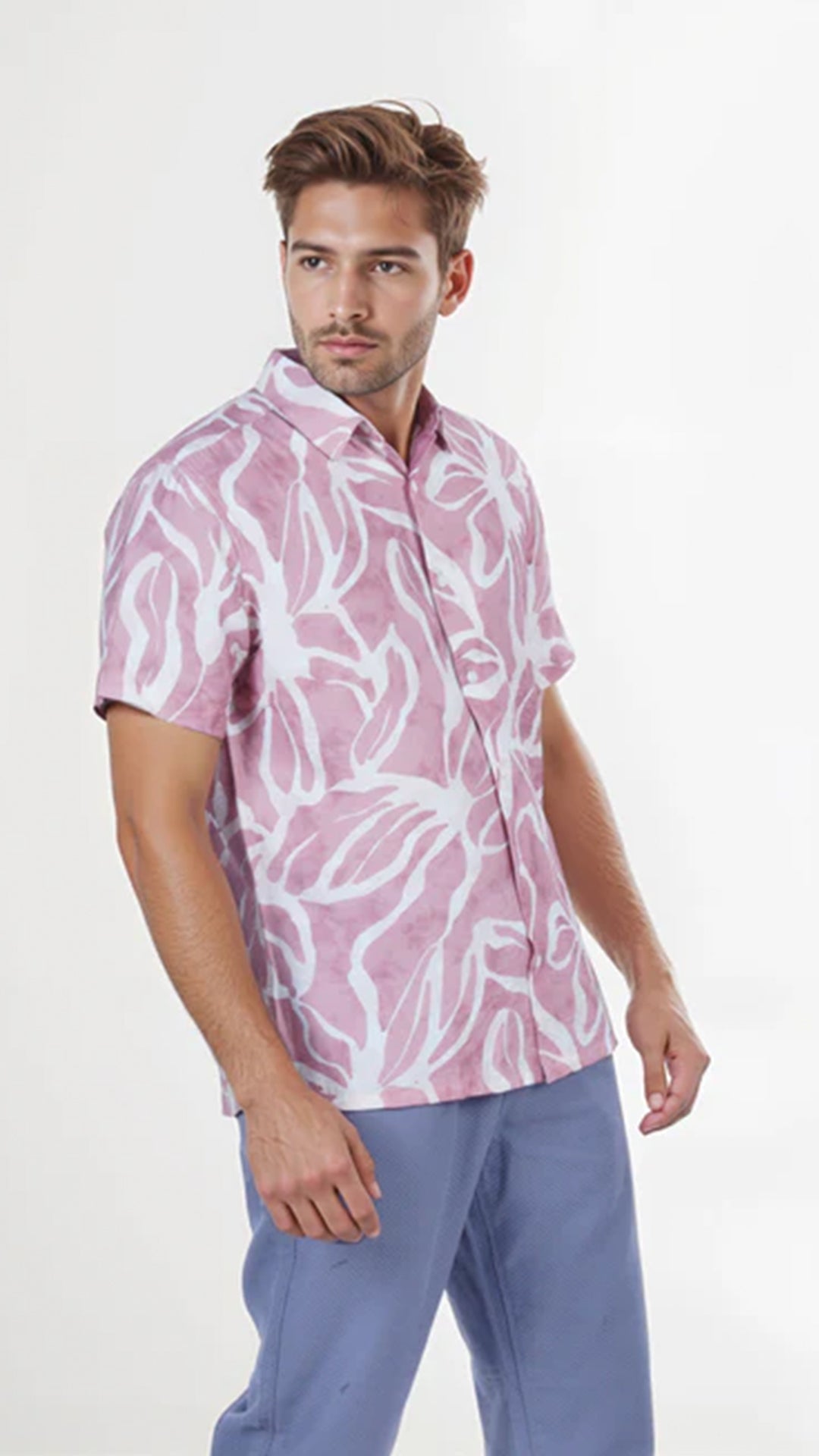 Celio Men Pink Printed Regular Fit Viscose Shirt