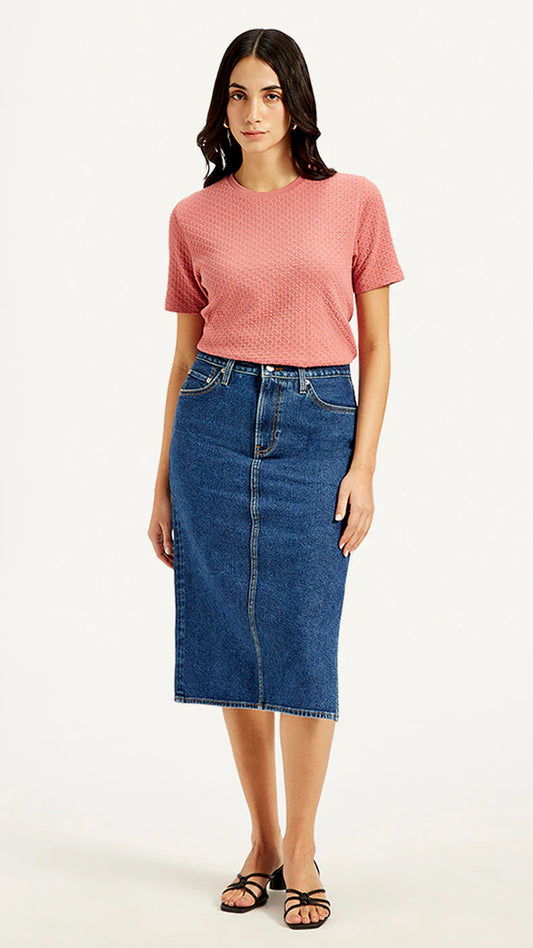 Levi's Women's High Rise Blue Straight Fit Skirt