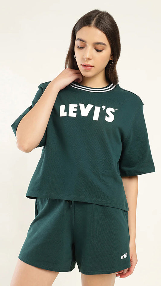 Levi's Women's Brand Logo Green Crew Neck Co-ord Set
