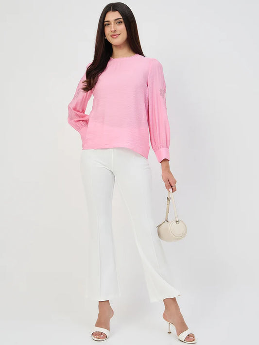 MADAME White Pleated Front Flared Trousers