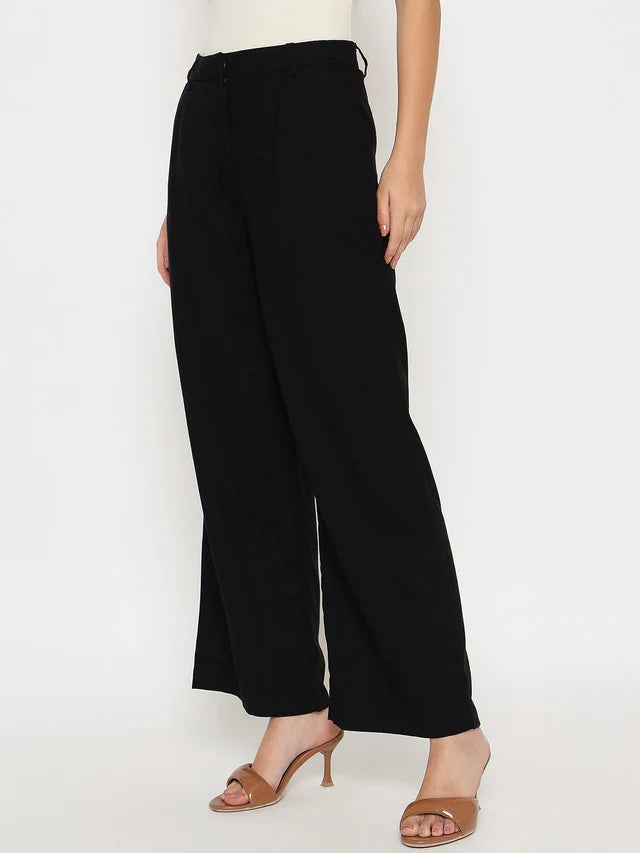 MADAME Cotton Blend Black Wide Leg Trousers