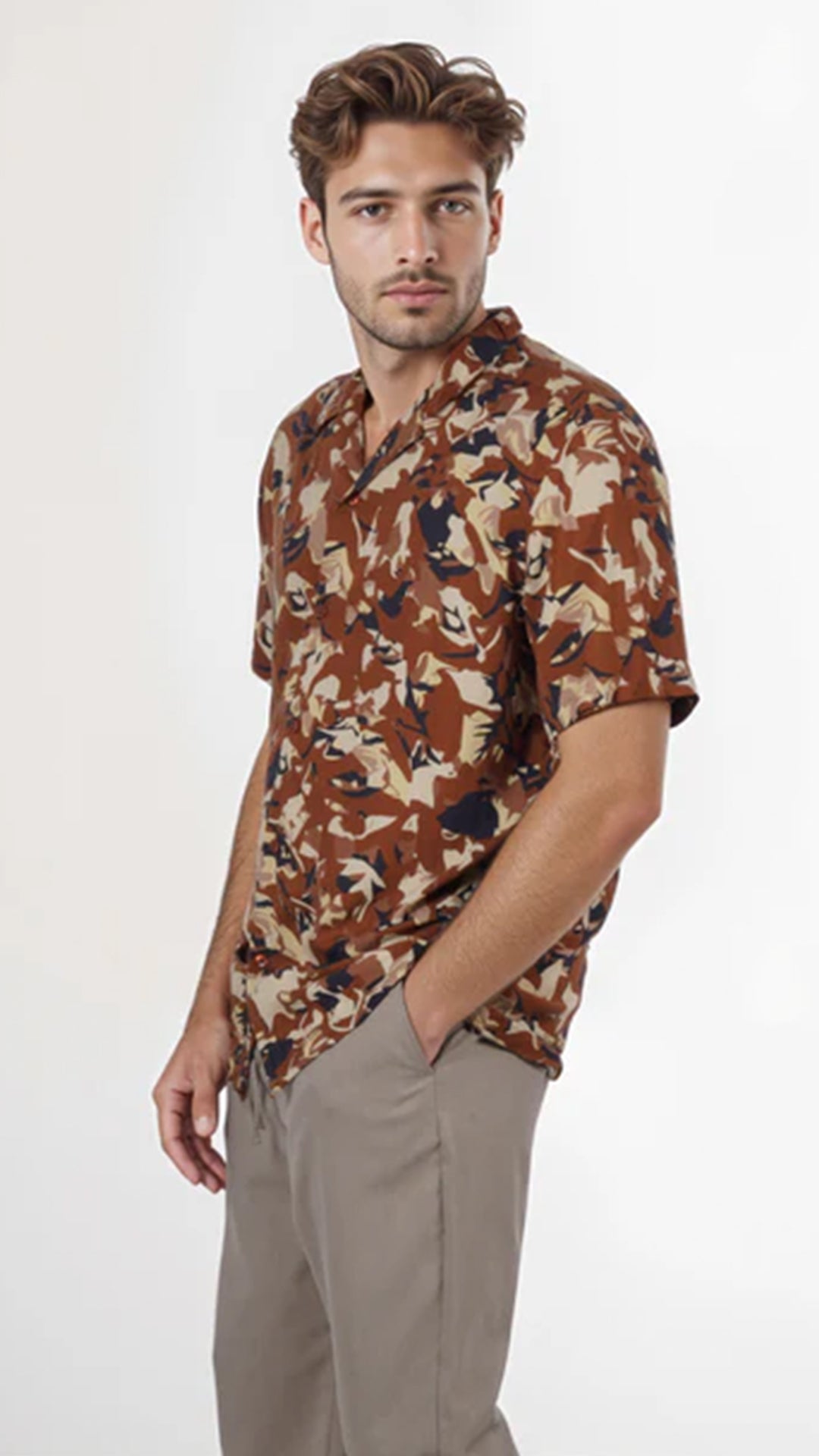 Celio Men Brown Printed Regular Fit Viscose Shirt