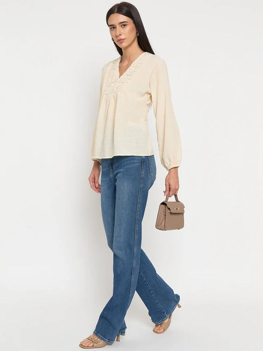 MADAME Off-White Printed Top
