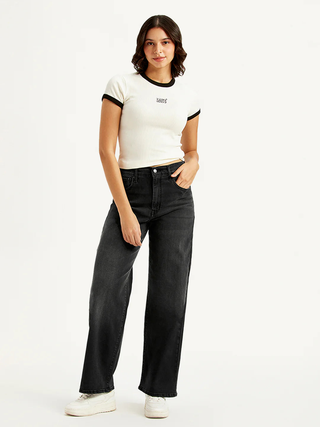 LEVIS Women's Charcoal Grey Mile High Wide Leg Fit High Rise Jeans