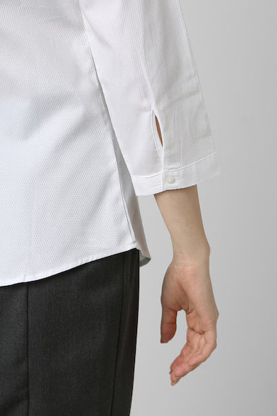 VAN HEUSEN Women White Textured 3/4th Sleeves Formal Shirt Top
