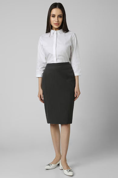 VAN HEUSEN Women White Textured 3/4th Sleeves Formal Shirt Top