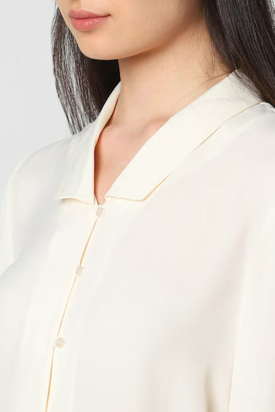 VAN HEUSEN Women Cream Solid Long Sleeves Formal Shirt Top