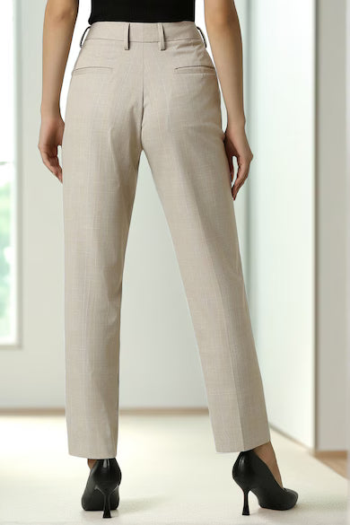 VAN HEUSEN Women Beige Check Formal Contemporary Fit Trouser Pants