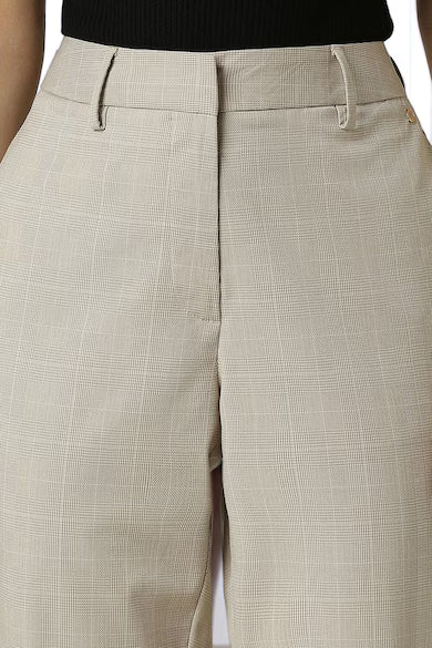 VAN HEUSEN Women Beige Check Formal Contemporary Fit Trouser Pants
