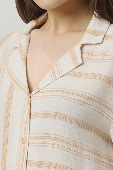 VAN HEUSEN Women Beige Stripe Casual Shirt Top