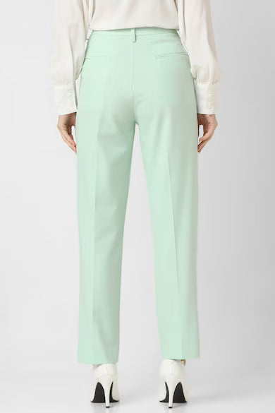 VAN HEUSEN Women Green Solid Formal Regular Fit Trousers