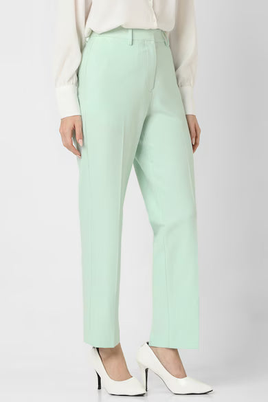 VAN HEUSEN Women Green Solid Formal Regular Fit Trousers