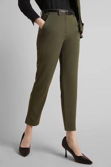 VAN HEUSEN Women Olive Solid Formal Regular Fit Trousers