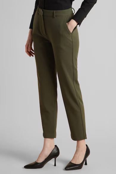 VAN HEUSEN Women Olive Solid Formal Regular Fit Trousers