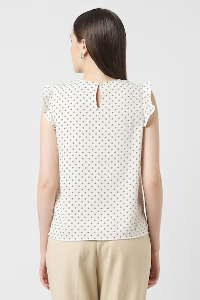 VAN HEUSEN Women Cream Print Formal Round Neck Top
