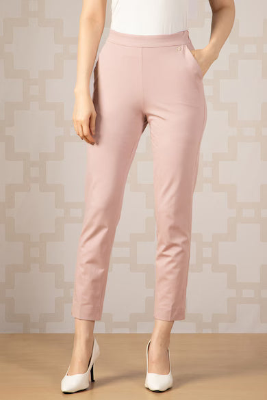 VAN HEUSEN Women Pink Solid Formal Trousers Pants