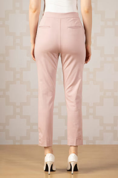 VAN HEUSEN Women Pink Solid Formal Trousers Pants