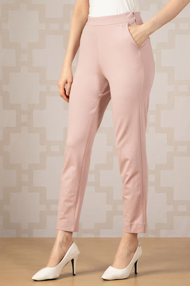 VAN HEUSEN Women Pink Solid Formal Trousers Pants