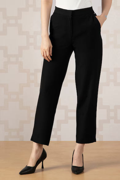VAN HEUSEN Women Black Solid Formal Trouser Pants