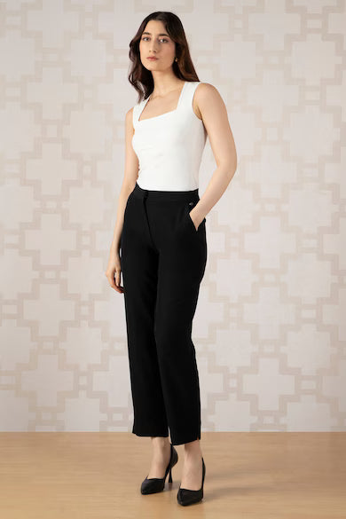 VAN HEUSEN Women Black Solid Formal Trouser Pants