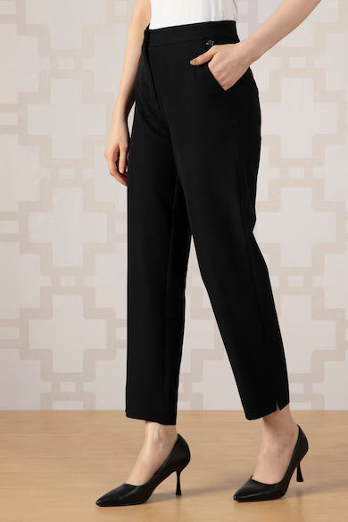 VAN HEUSEN Women Black Solid Formal Trouser Pants