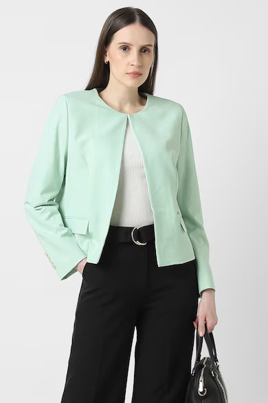 VAN HEUSEN Women Green Textured Blazer