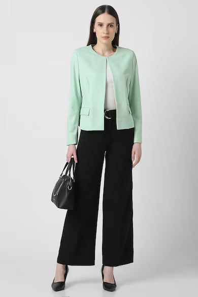 VAN HEUSEN Women Green Textured Blazer