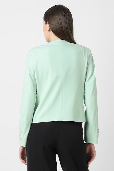 VAN HEUSEN Women Green Textured Blazer