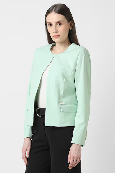 VAN HEUSEN Women Green Textured Blazer