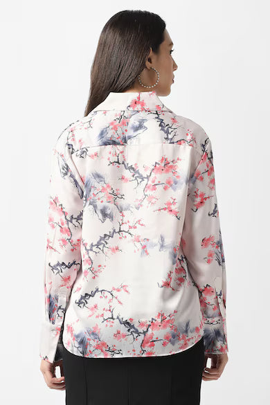 VAN HEUSEN Women Cream Floral Print Long Sleeves Casual Shirt Top