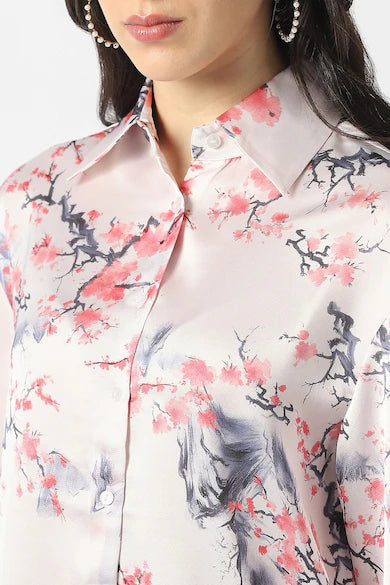 VAN HEUSEN Women Cream Floral Print Long Sleeves Casual Shirt Top