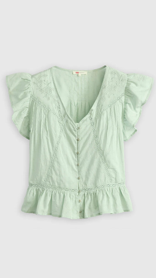Levi's Women's Solid Green V-Neck