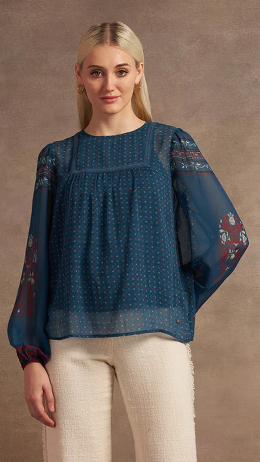 USPA Boho Printed Crinkled Chiffon Top