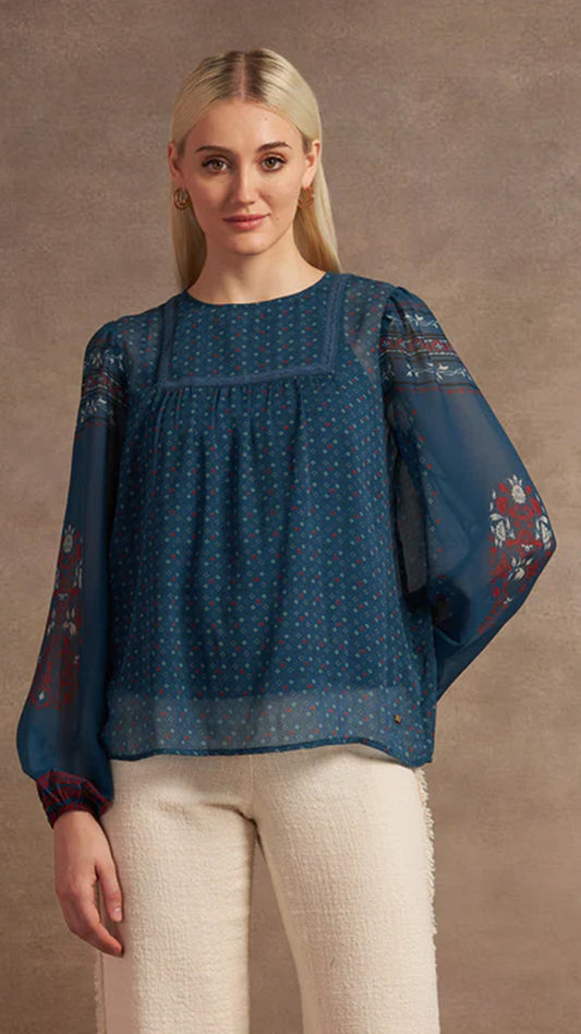 USPA Boho Printed Crinkled Chiffon Top