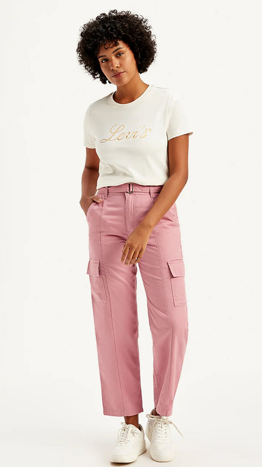 Levi's Women's Mid Rise Pink Tapered Cargo Trousers