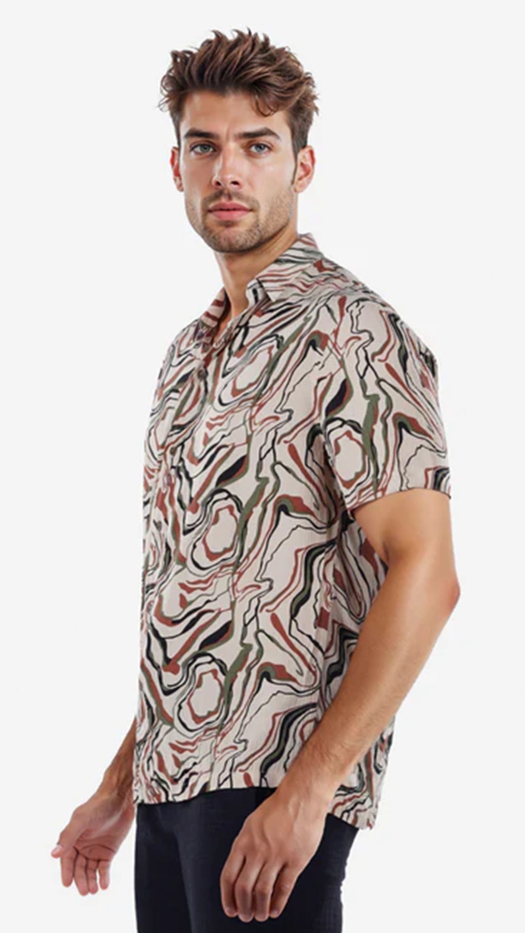 Celio Printed Regular Fit Viscose Brown Shirts