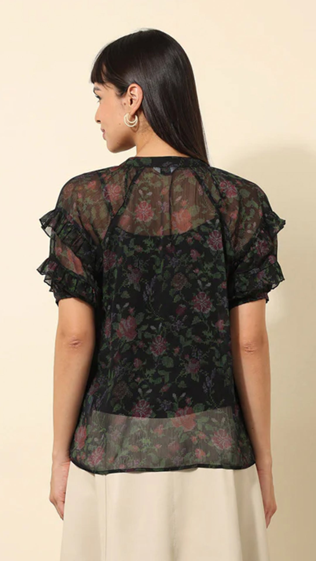 USPA Sheer Floral Printed Lace Top