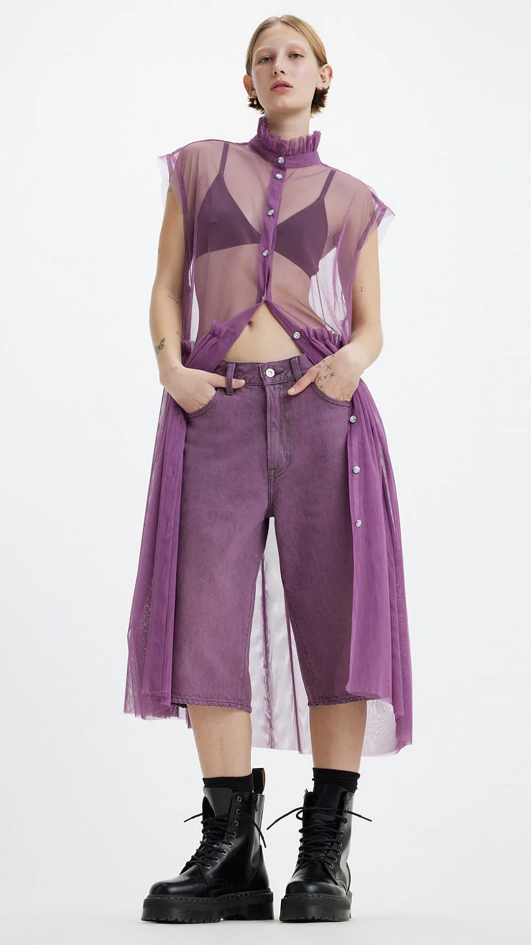 Levi's Women's High Neck Net A-Line Sheer Midi Dress