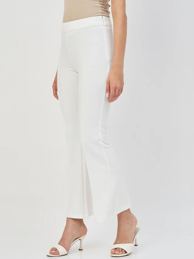 MADAME White Pleated Front Flared Trousers