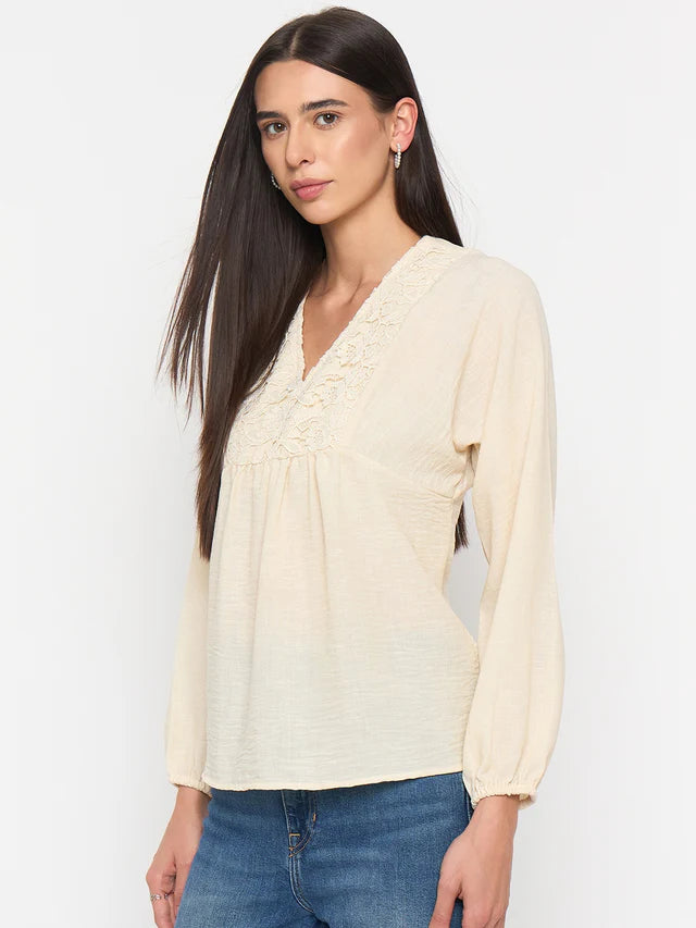 MADAME Off-White Printed Top