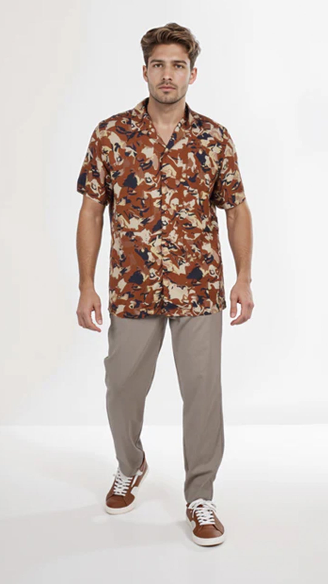 Celio Men Brown Printed Regular Fit Viscose Shirt