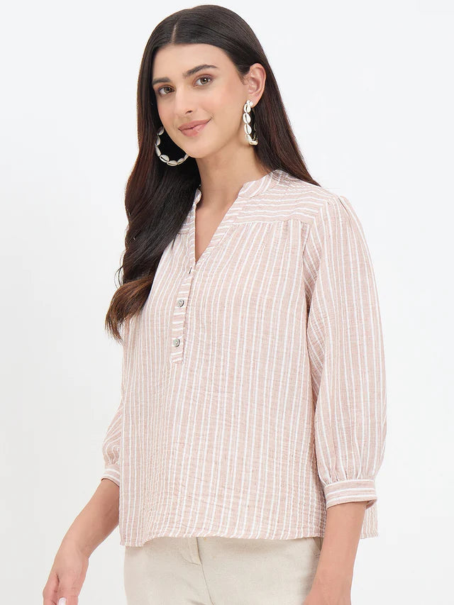 MADAME Brown Puff Sleeve Top