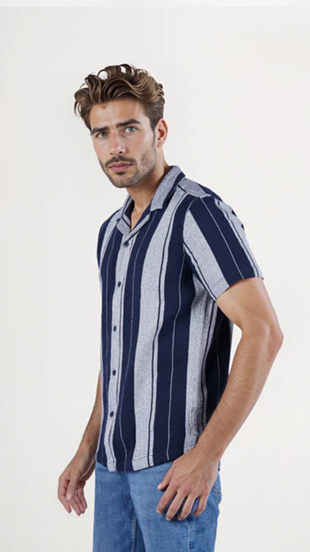 Celio Striped Regular Fit Cotton Blue Shirt (40% Off)