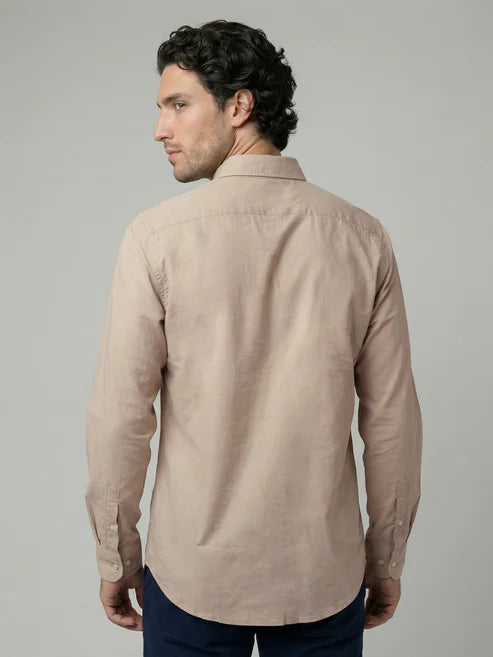 CELIO Mens Beige Solid Regular Fit Cotton Shirts